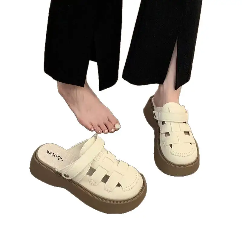 Women's White Backless Mules Summer Slip-On Sandals