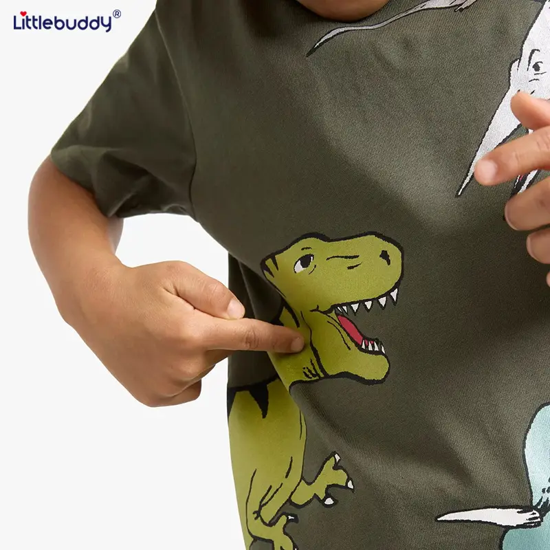 2025 Boys T-Shirt Olive Green Dino Print - Image 4