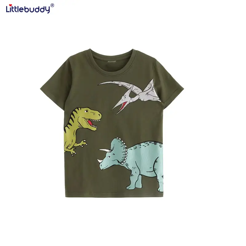2025 Boys T-Shirt Olive Green Dino Print - Image 5