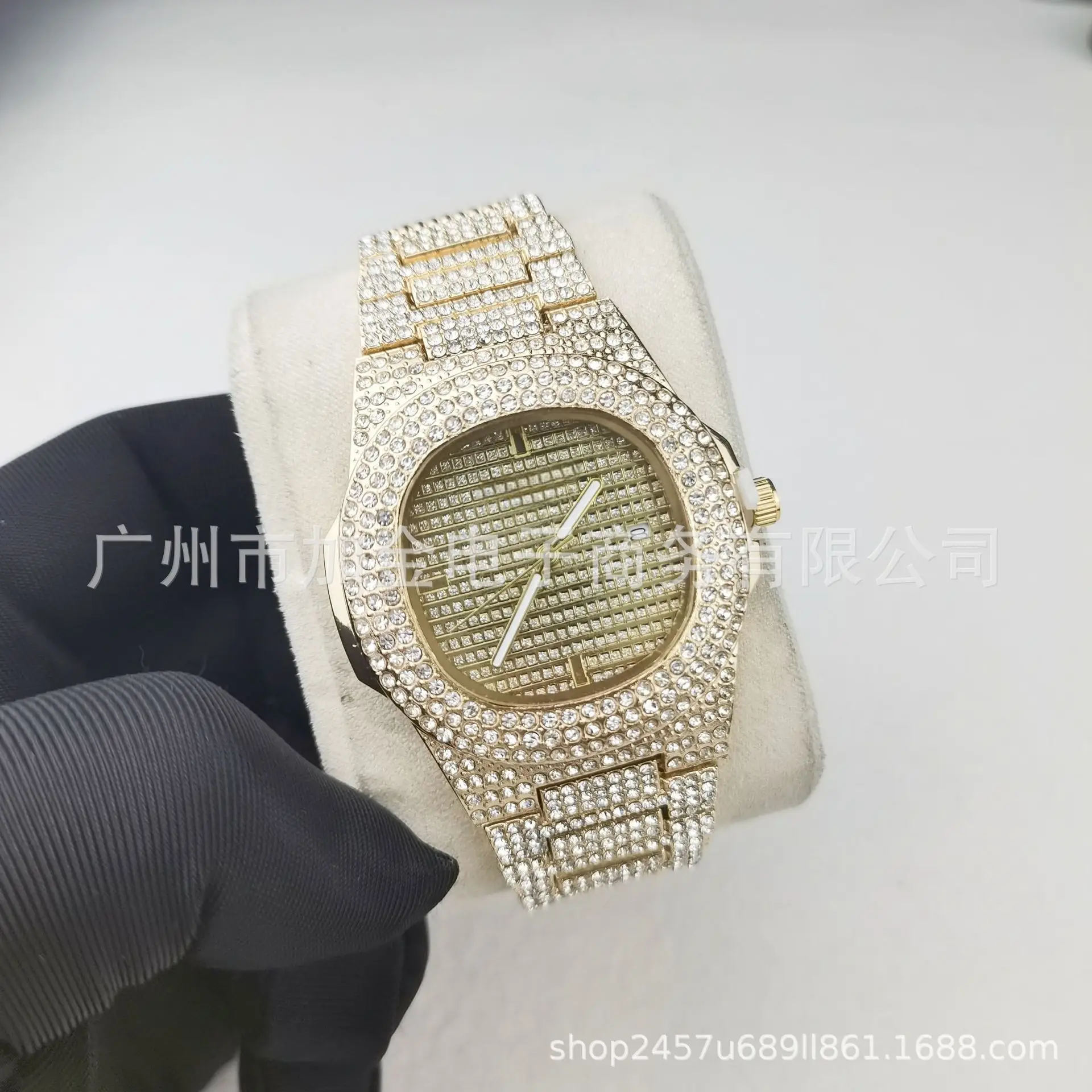 Luxury Men's Diamond Watch with Gold Plated Band - Image 2