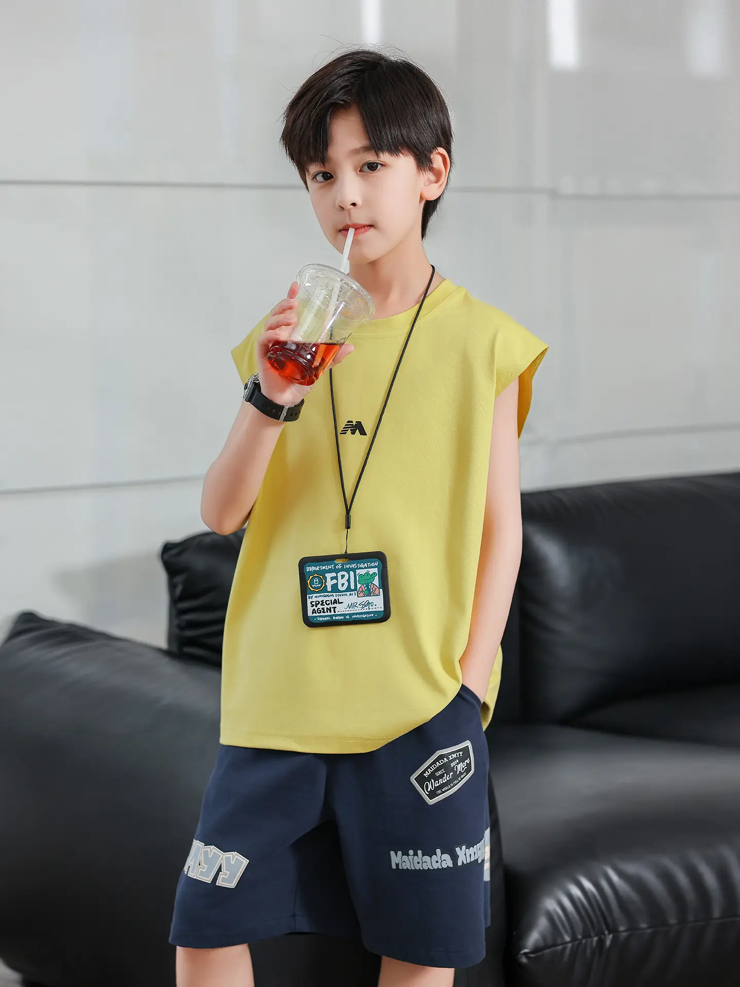 2025 Boys Sleeveless White Vest T-Shirt Set - Image 6