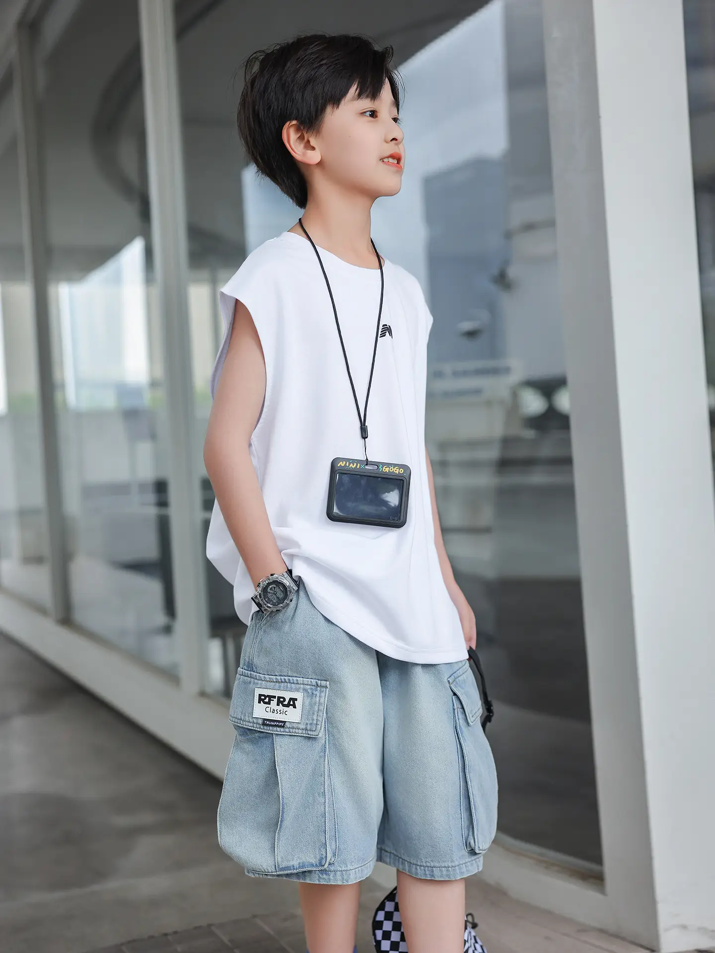 2025 Boys Sleeveless White Vest T-Shirt Set - Image 7