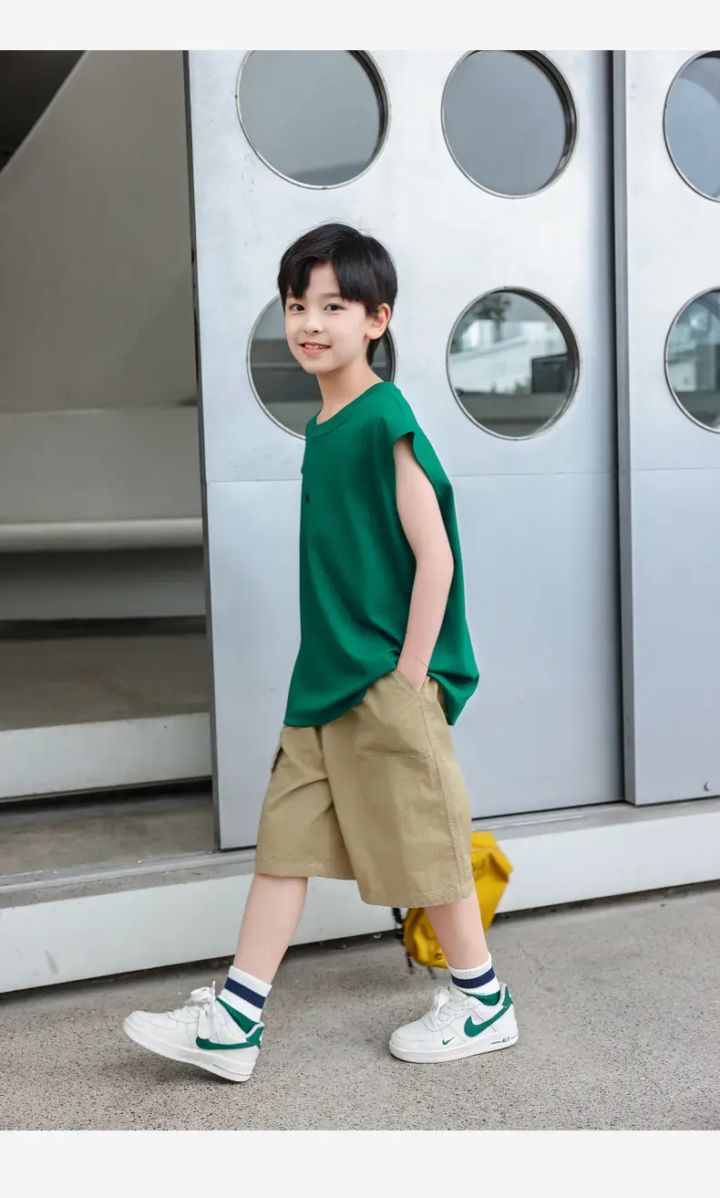 2025 Boys Sleeveless White Vest T-Shirt Set — feature 23