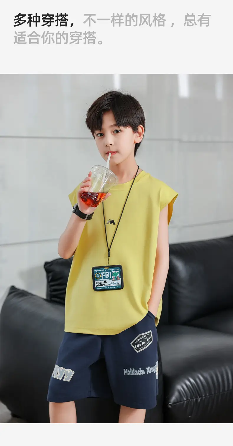 2025 Boys Sleeveless White Vest T-Shirt Set — feature 32