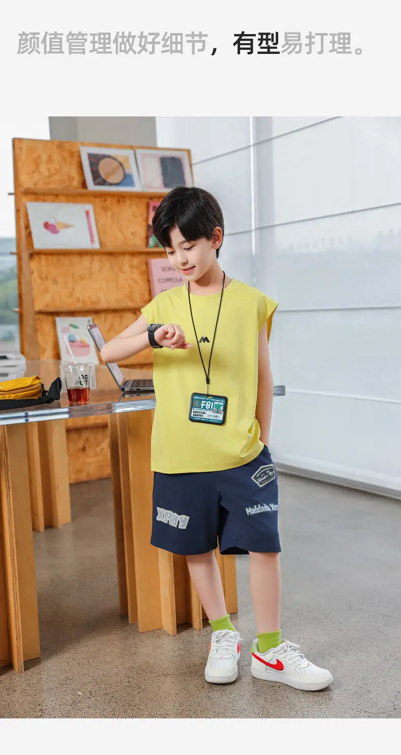2025 Boys Sleeveless White Vest T-Shirt Set — feature 34