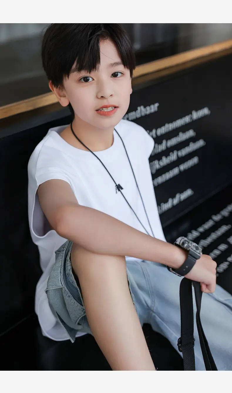 2025 Boys Sleeveless White Vest T-Shirt Set — feature 35