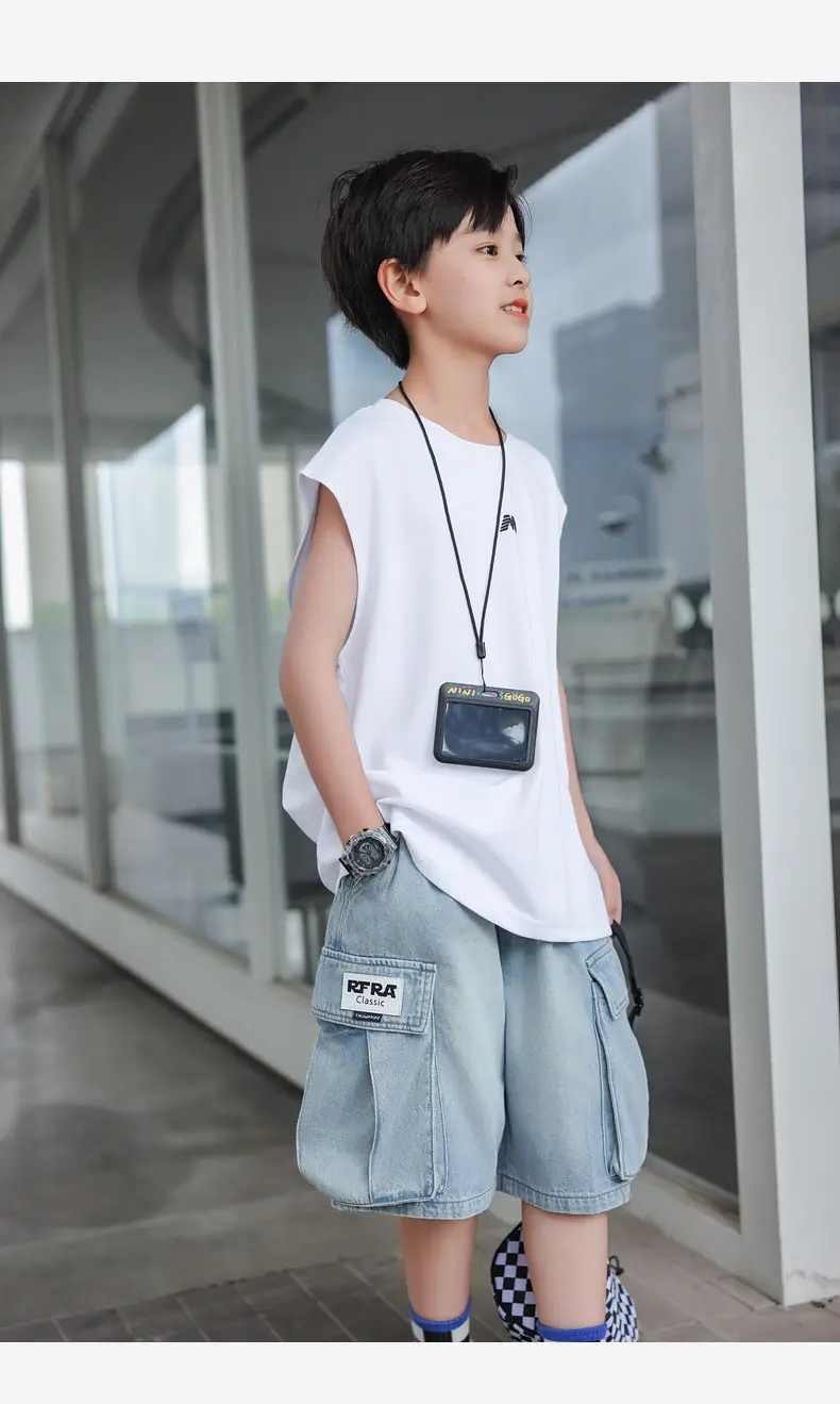 2025 Boys Sleeveless White Vest T-Shirt Set — feature 36