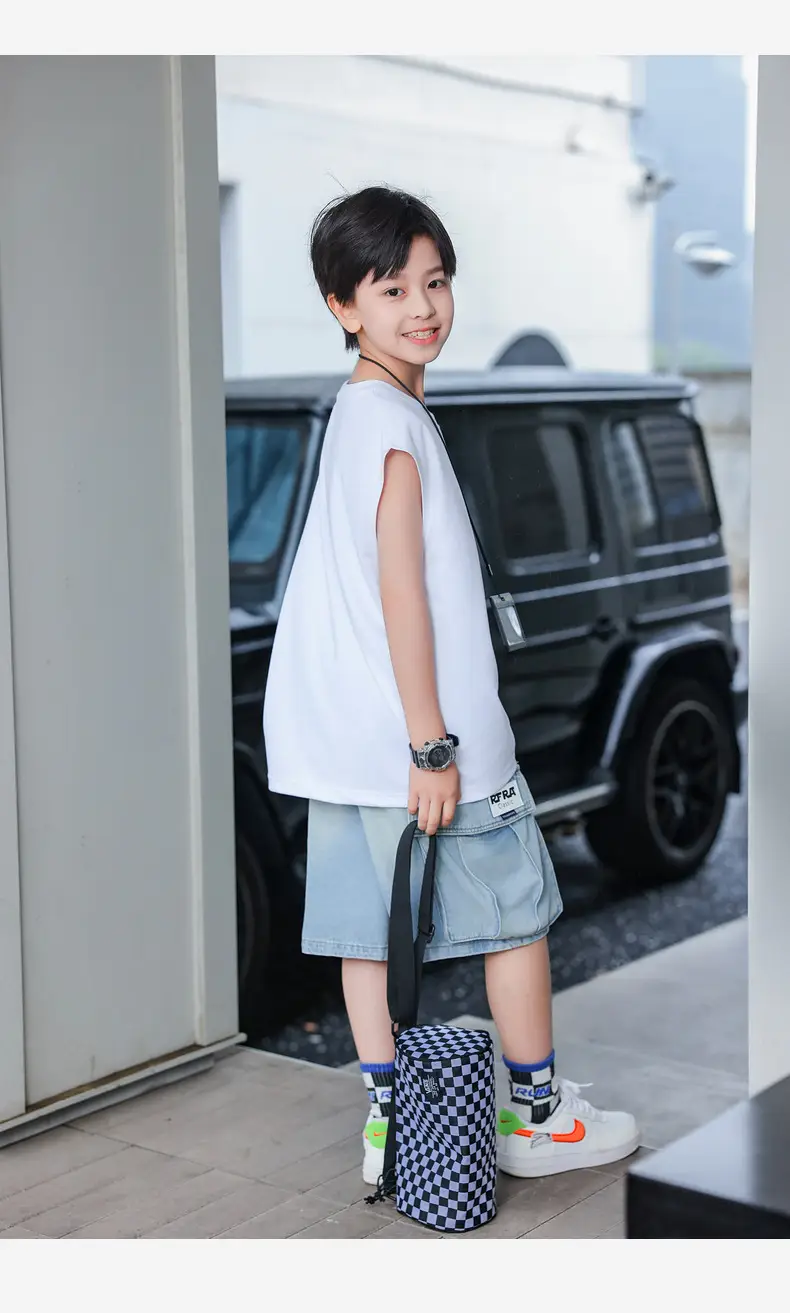 2025 Boys Sleeveless White Vest T-Shirt Set — feature 37
