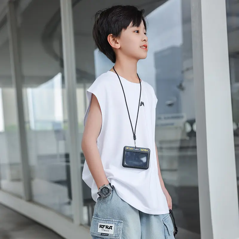 2025 Boys Sleeveless White Vest T-Shirt Set - Image 3