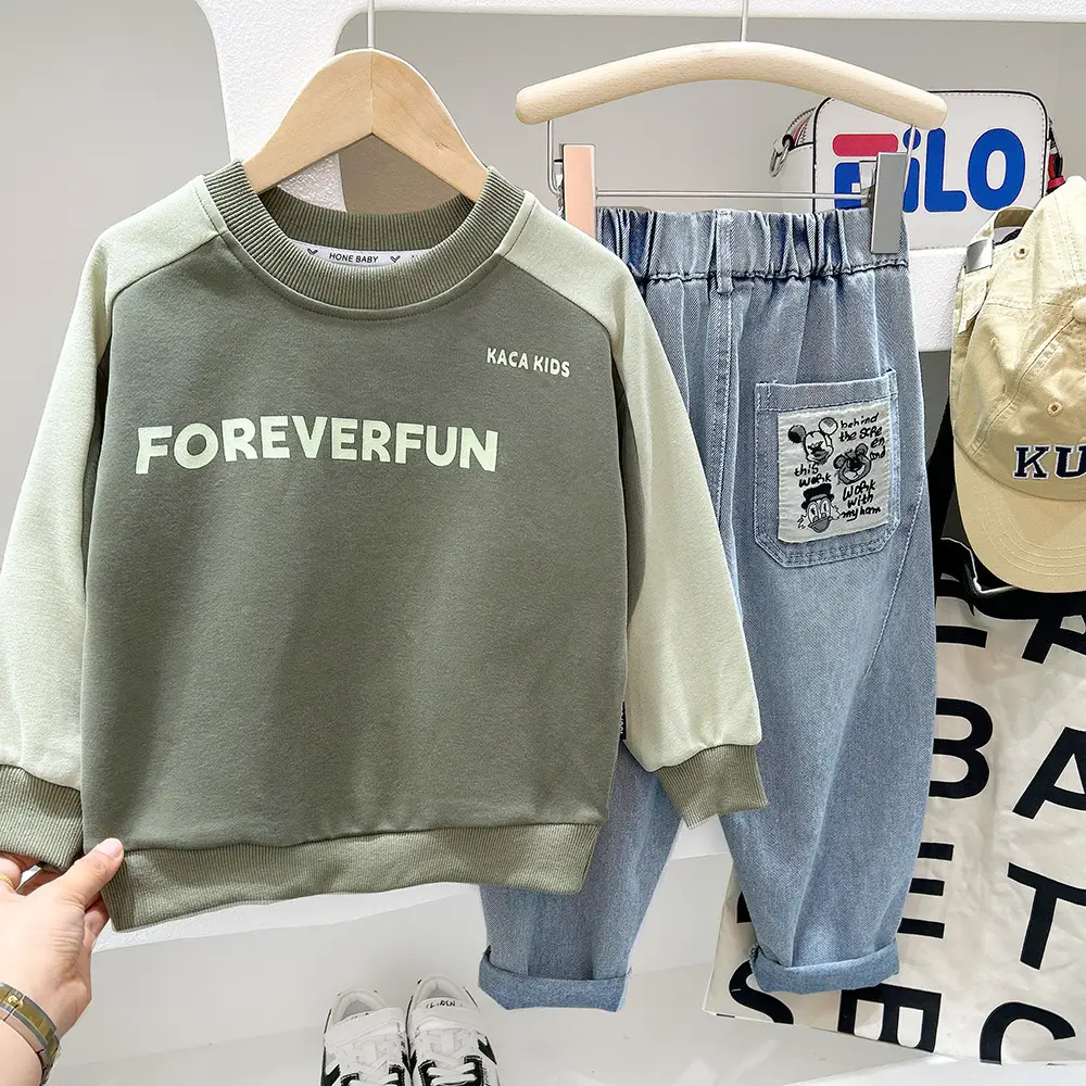 Boys Sweatshirt Set Forever Fun Grey Black 2025 - Image 7