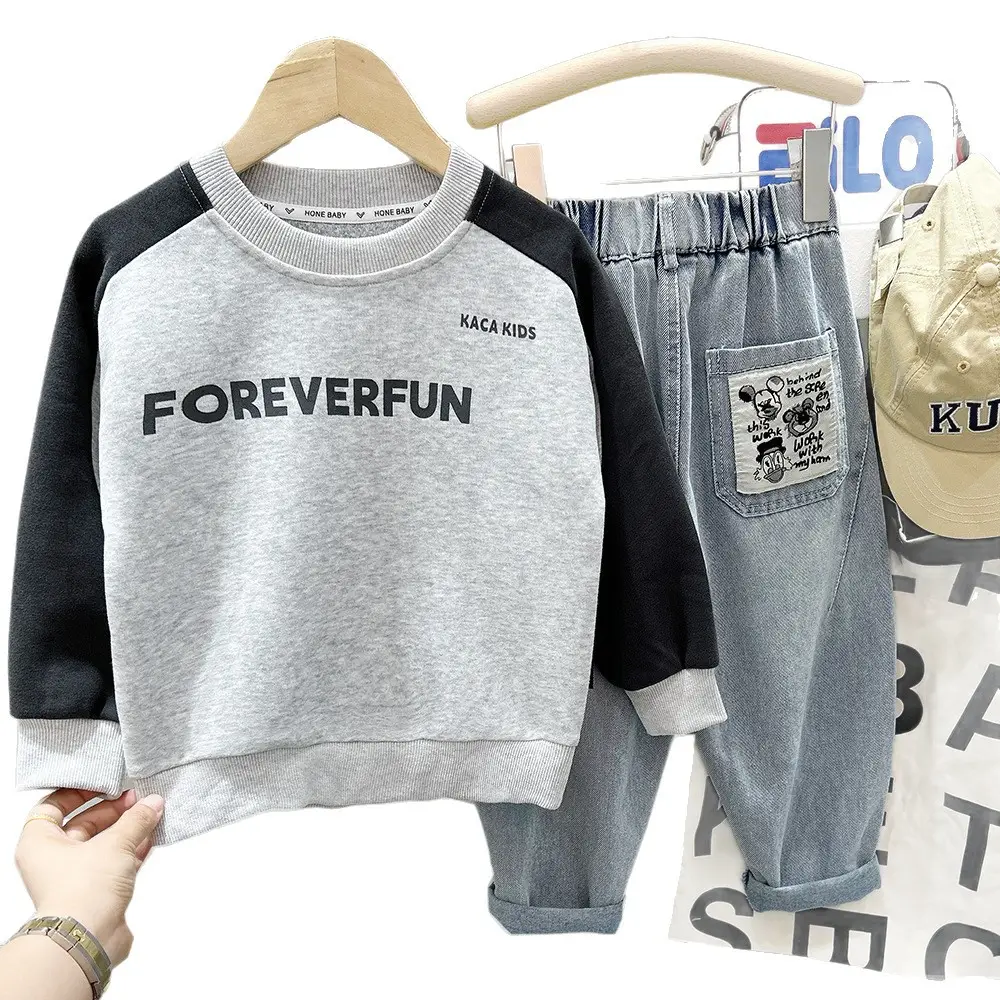 Boys Sweatshirt Set Forever Fun Grey Black 2025 - Image 8
