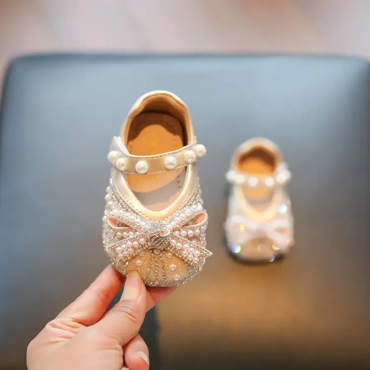 Baby Princess Shoes Sparkly Bow Pearl Sole