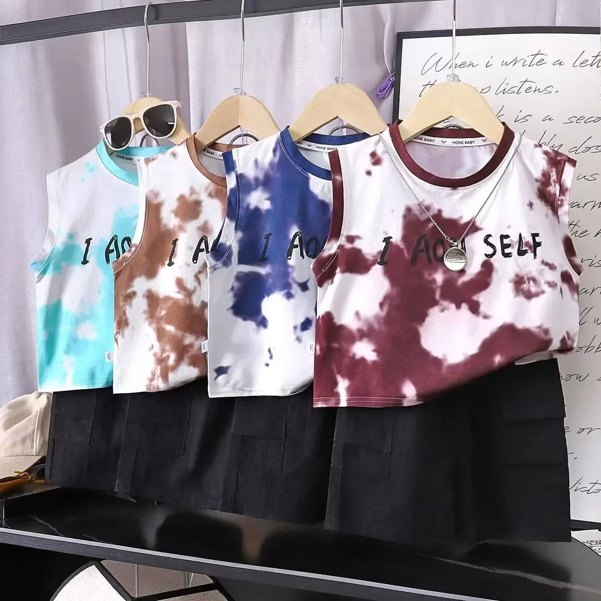 Boys Tie-Dye Sleeveless T-Shirt & Shorts Set Medium Large — feature 6