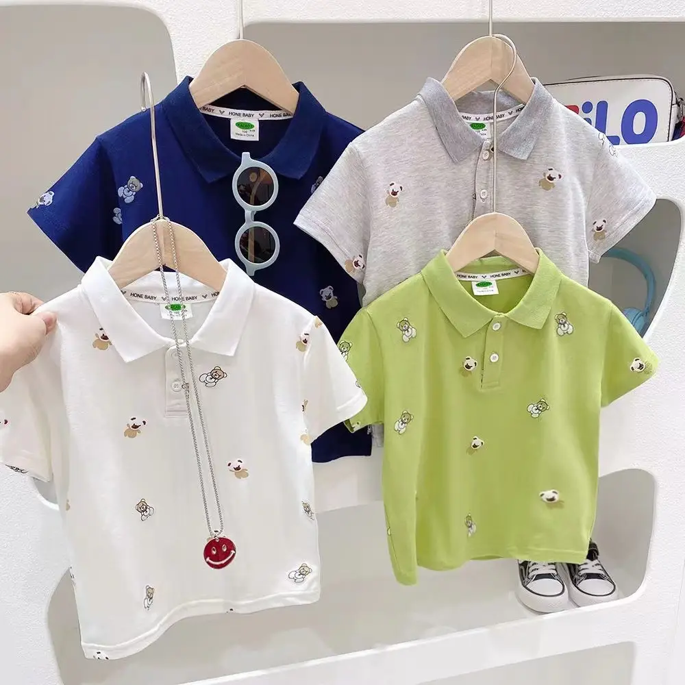 Boys White Short Sleeve Polo T-Shirt Summer Kids Trendy Korean Style - Image 8