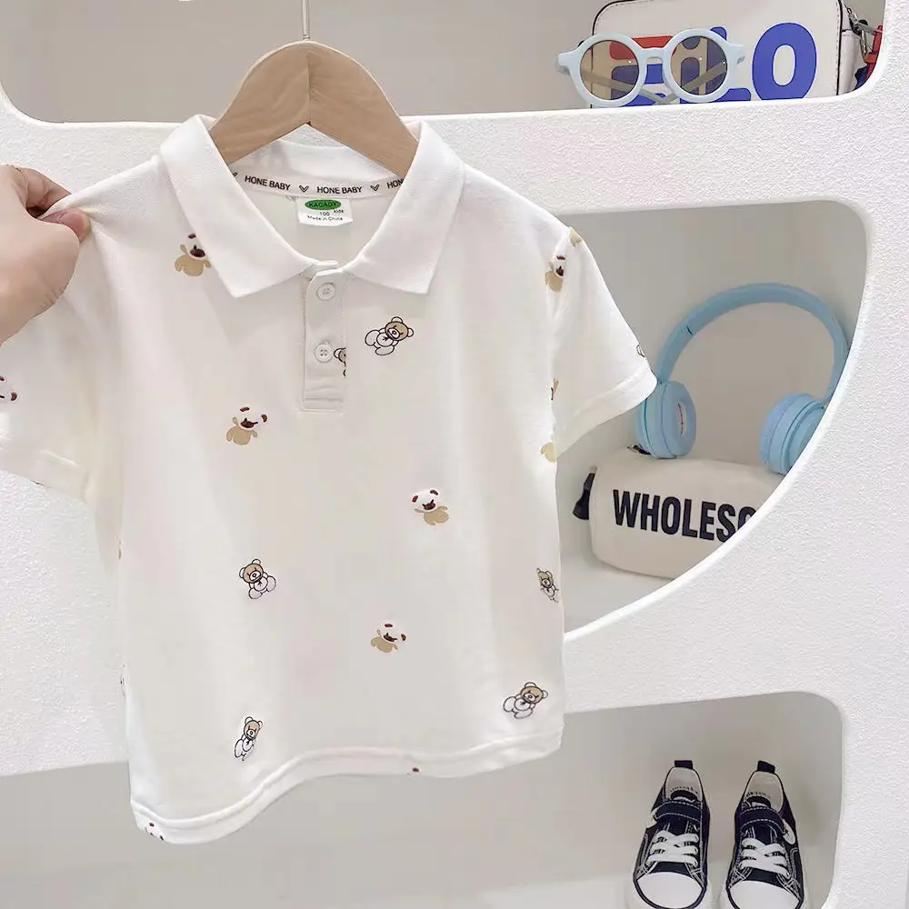 Boys White Short Sleeve Polo T-Shirt Summer Kids Trendy Korean Style - Image 2