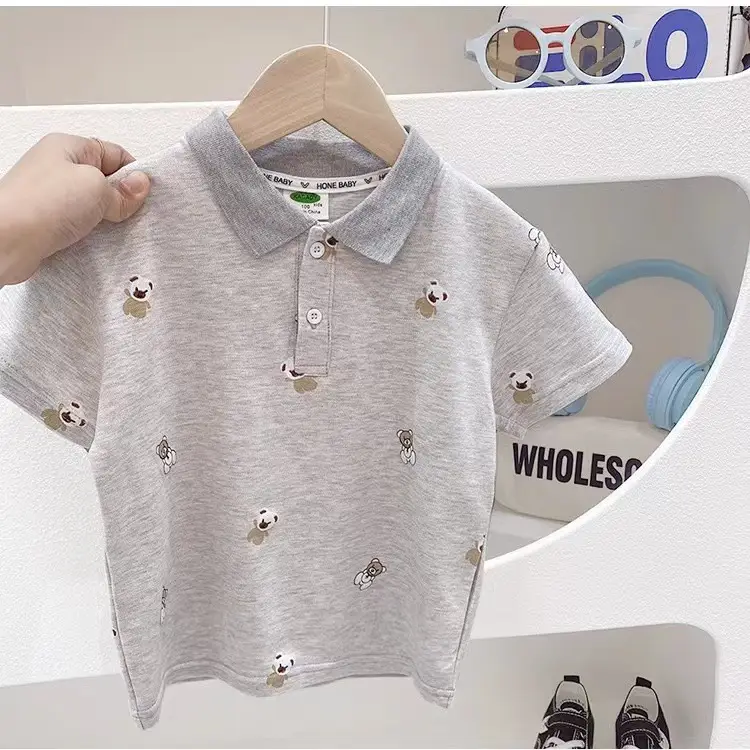 Boys White Short Sleeve Polo T-Shirt Summer Kids Trendy Korean Style - Image 3