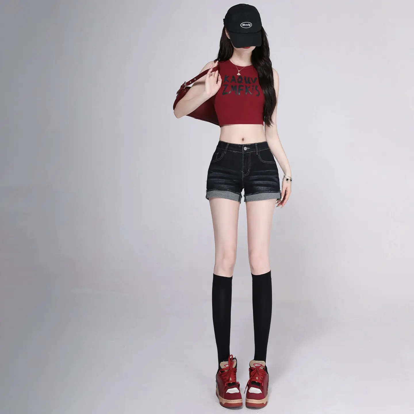Women Dark Blue Wide Leg Denim Shorts 2025