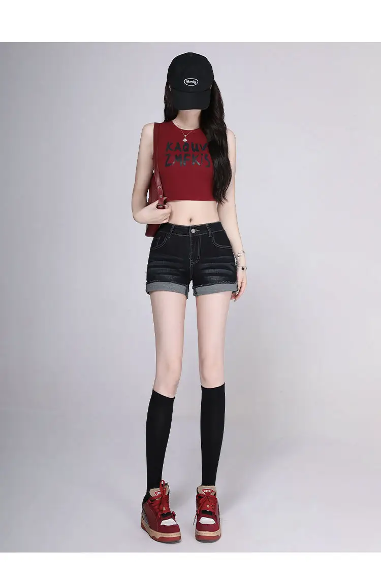 Women Dark Blue Wide Leg Denim Shorts 2025 — feature 13