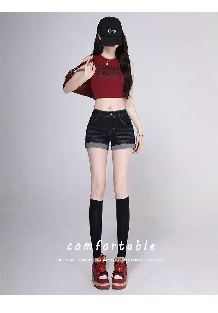 Women Dark Blue Wide Leg Denim Shorts 2025 — feature 2