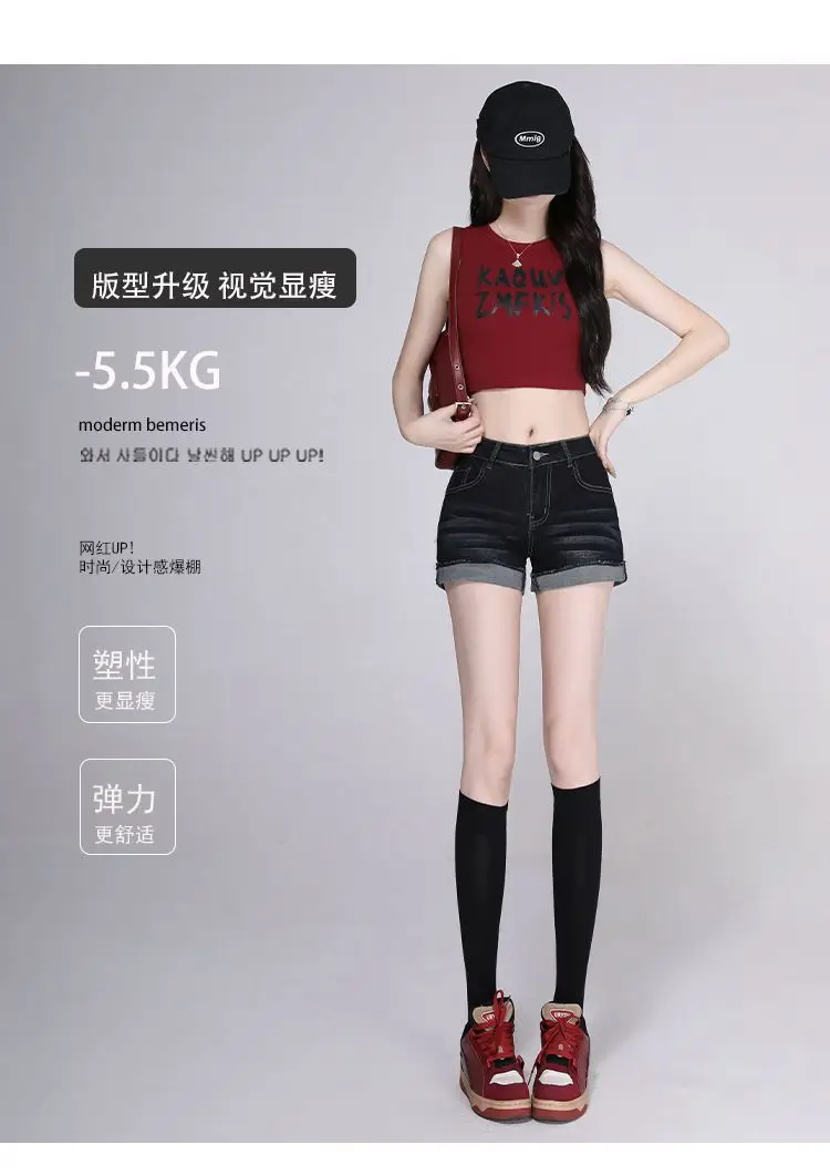 Women Dark Blue Wide Leg Denim Shorts 2025 — feature 4