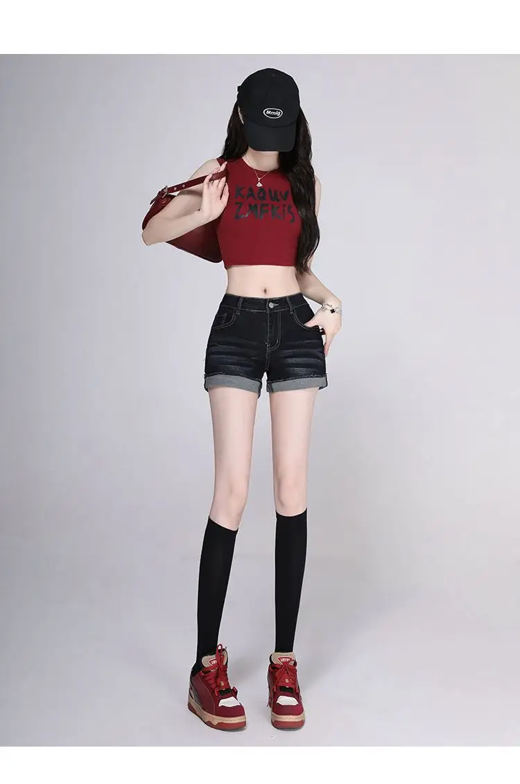 Women Dark Blue Wide Leg Denim Shorts 2025 — feature 7