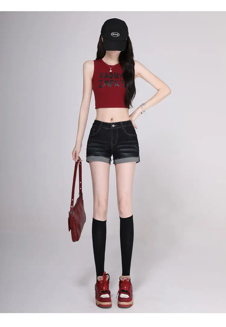 Women Dark Blue Wide Leg Denim Shorts 2025 — feature 8