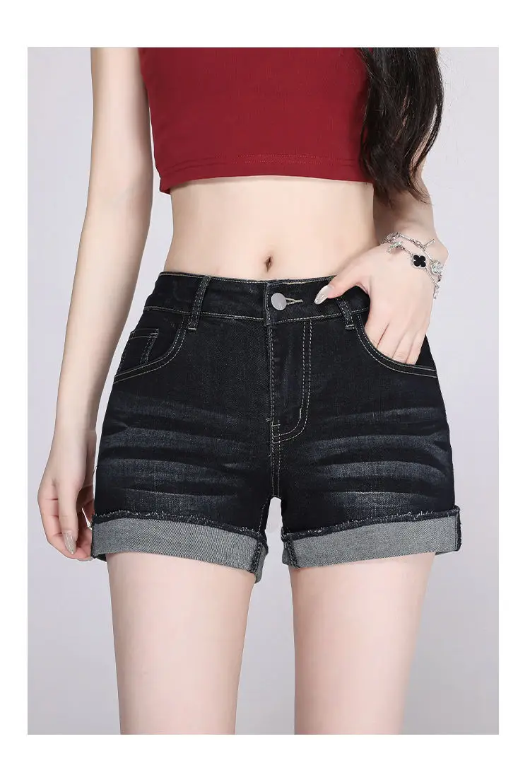 Women Dark Blue Wide Leg Denim Shorts 2025 — feature 9