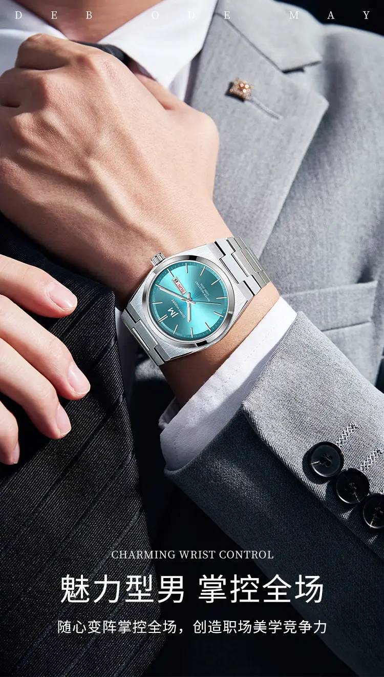 Men's Stainless Steel Chronograph Watch with Blue Dial — feature 1