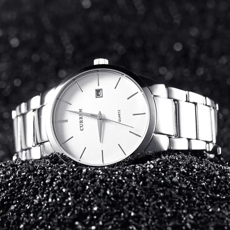 Men's Black Quartz Steel Band Watch with Calendar - Image 7