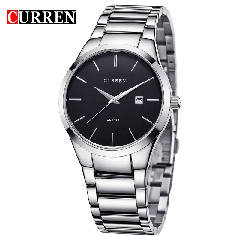 Men's Black Quartz Steel Band Watch with Calendar - Image 2