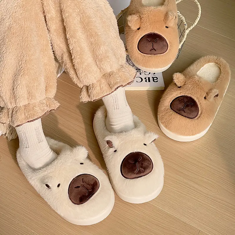 New Cartoon Kapibara Warm and Wear-Resistant Eva Large White Sole Cotton Slippers for Women Wholesale Soft Home Delivery