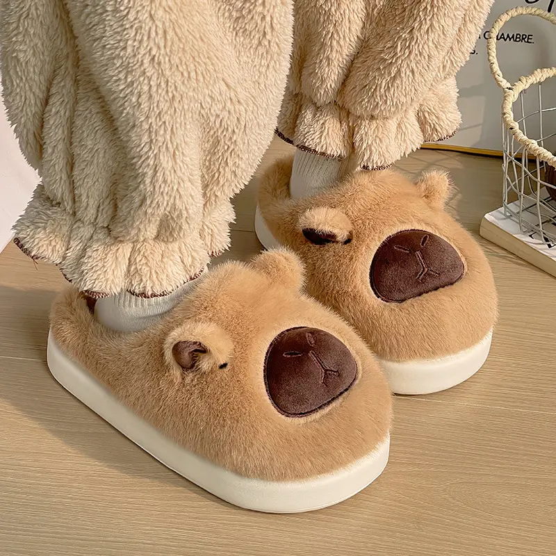 New Cartoon Kapibara Warm and Wear-Resistant Eva Large White Sole Cotton Slippers for Women Wholesale Soft Home Delivery