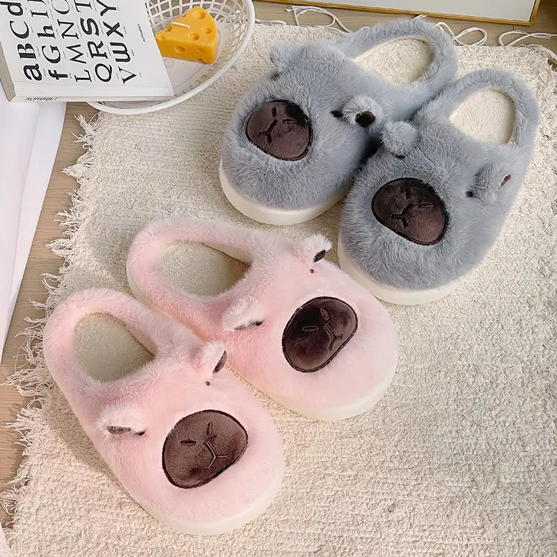 New Cartoon Kapibara Warm and Wear-Resistant Eva Large White Sole Cotton Slippers for Women Wholesale Soft Home Delivery