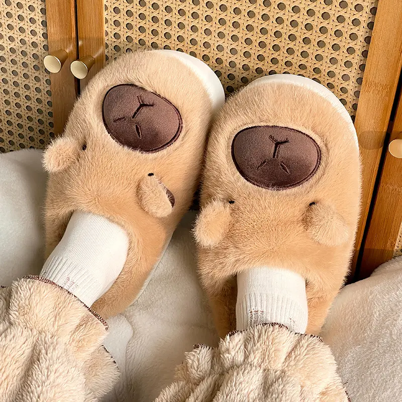 New Cartoon Kapibara Warm and Wear-Resistant Eva Large White Sole Cotton Slippers for Women Wholesale Soft Home Delivery