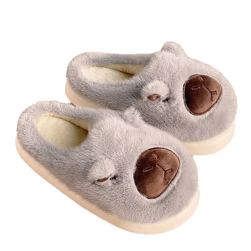 New Cartoon Kapibara Warm and Wear-Resistant Eva Large White Sole Cotton Slippers for Women Wholesale Soft Home Delivery