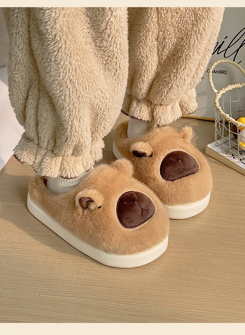 New Cartoon Kapibara Warm and Wear-Resistant Eva Large White Sole Cotton Slippers for Women Wholesale Soft Home Delivery — feature 10