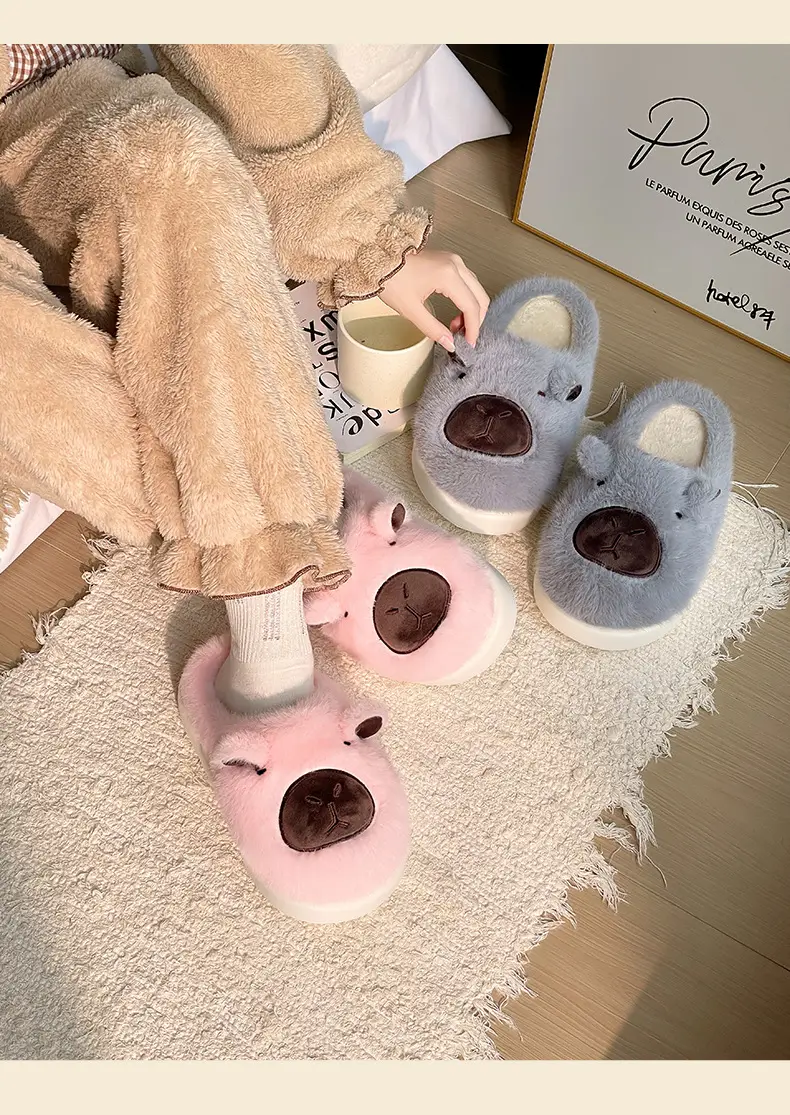 New Cartoon Kapibara Warm and Wear-Resistant Eva Large White Sole Cotton Slippers for Women Wholesale Soft Home Delivery — feature 12