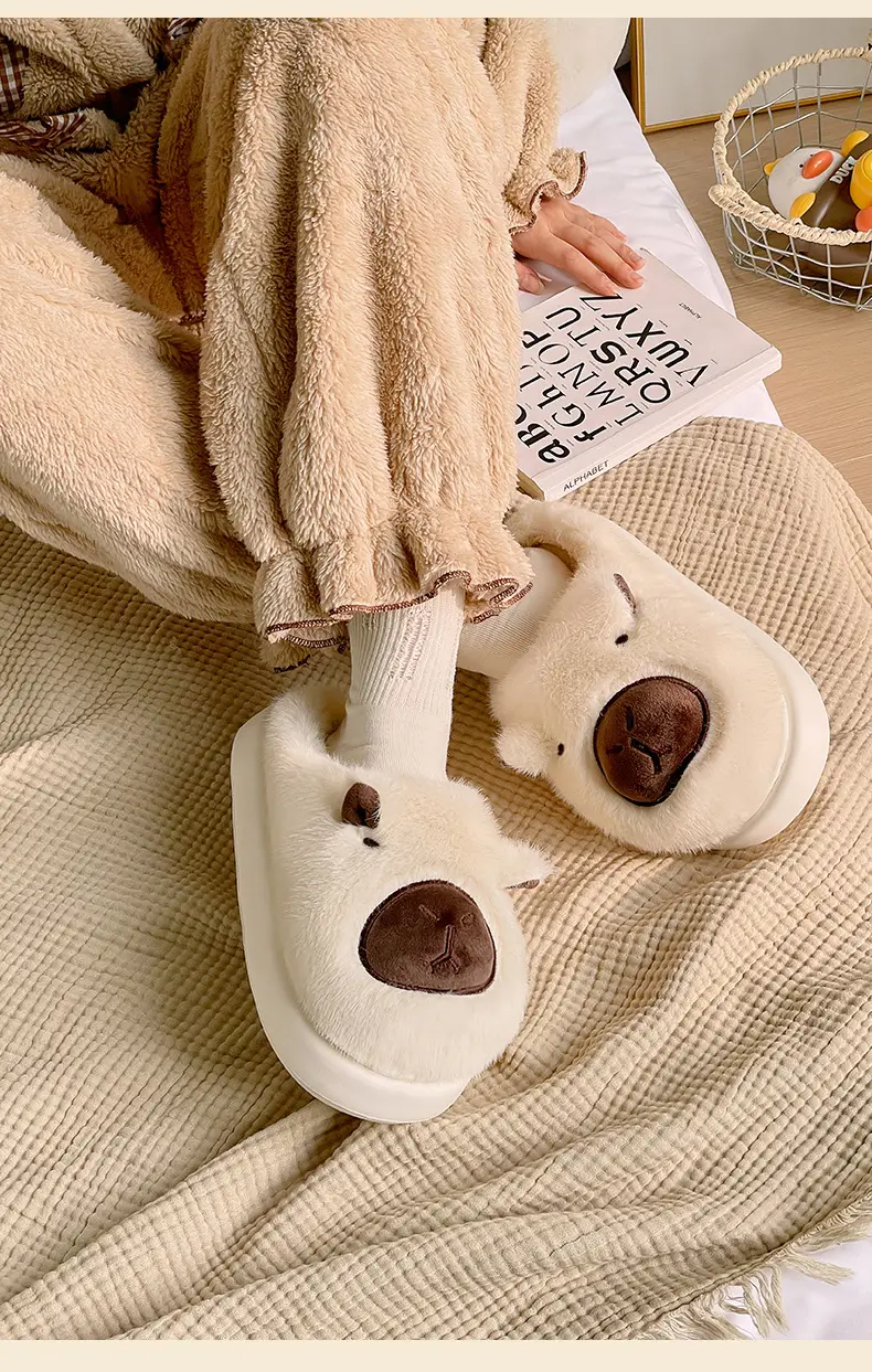 New Cartoon Kapibara Warm and Wear-Resistant Eva Large White Sole Cotton Slippers for Women Wholesale Soft Home Delivery — feature 4