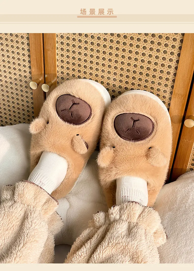 New Cartoon Kapibara Warm and Wear-Resistant Eva Large White Sole Cotton Slippers for Women Wholesale Soft Home Delivery — feature 9
