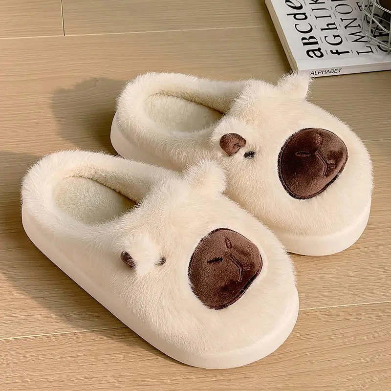 New Cartoon Kapibara Warm and Wear-Resistant Eva Large White Sole Cotton Slippers for Women Wholesale Soft Home Delivery