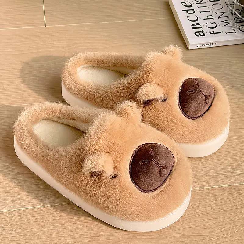 New Cartoon Kapibara Warm and Wear-Resistant Eva Large White Sole Cotton Slippers for Women Wholesale Soft Home Delivery