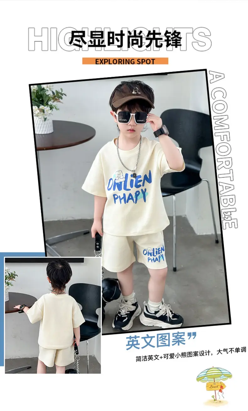 Boys Letter Printed T-Shirt Shorts Set Summer 2026 — feature 2