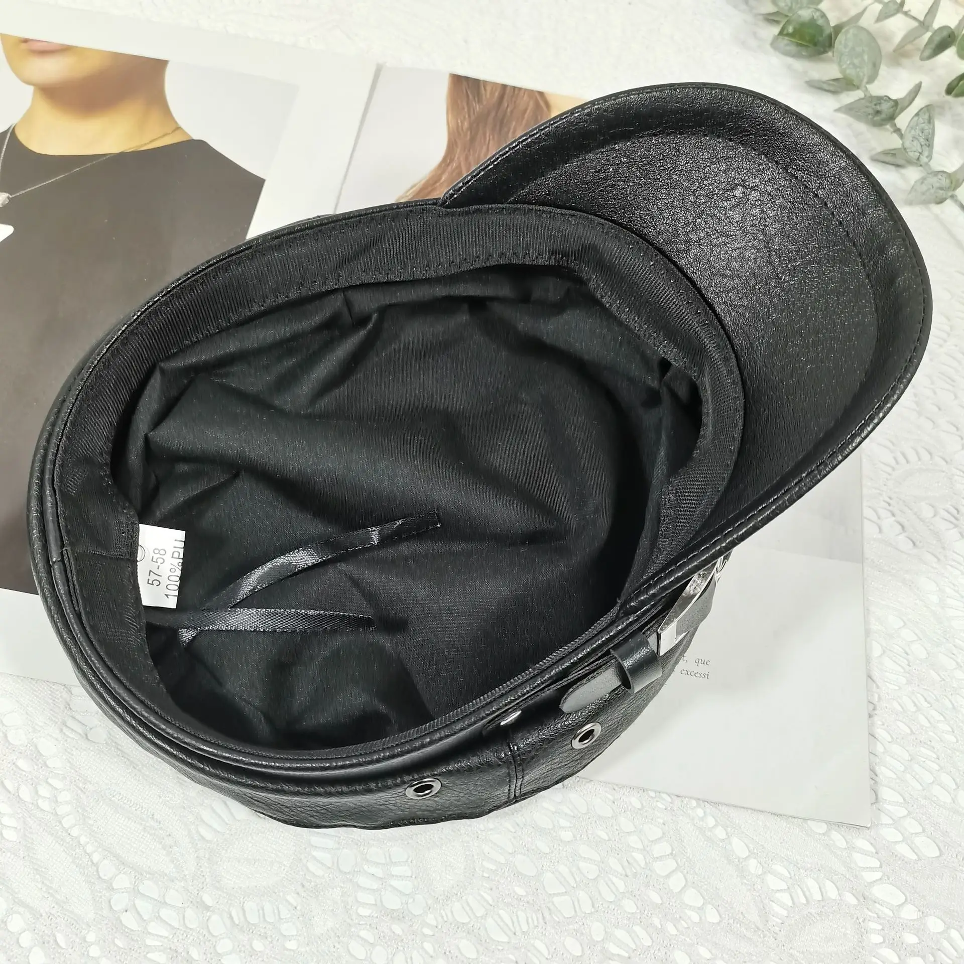 Navy Diamond Encrusted Women's Flat Cap Hat - Image 11
