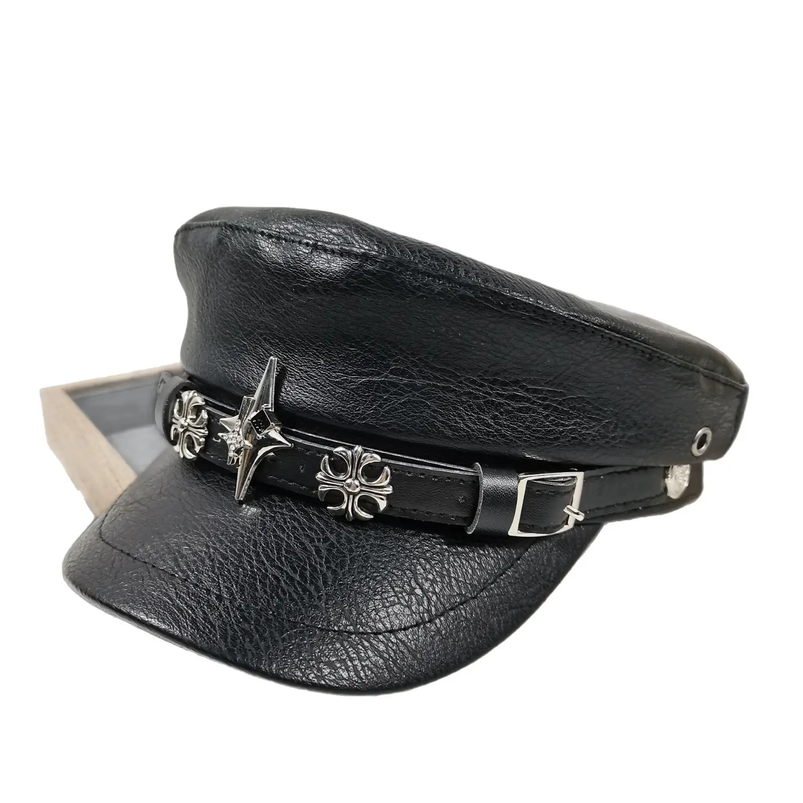 Navy Diamond Encrusted Women's Flat Cap Hat - Image 12
