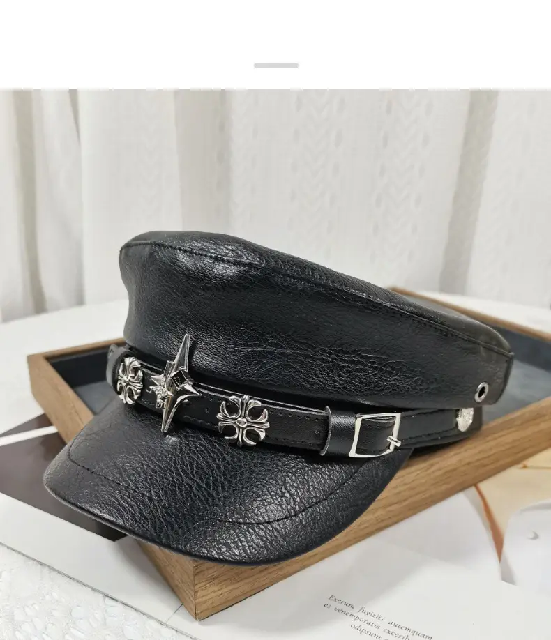 Navy Diamond Encrusted Women's Flat Cap Hat — feature 10