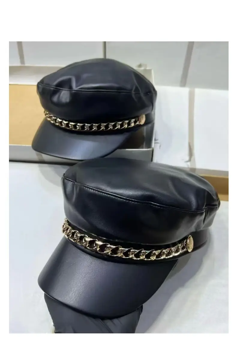 Navy Diamond Encrusted Women's Flat Cap Hat — feature 17