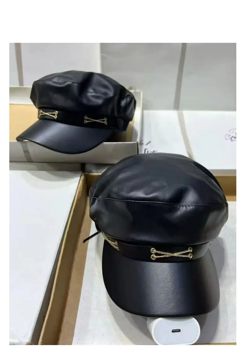 Navy Diamond Encrusted Women's Flat Cap Hat — feature 18
