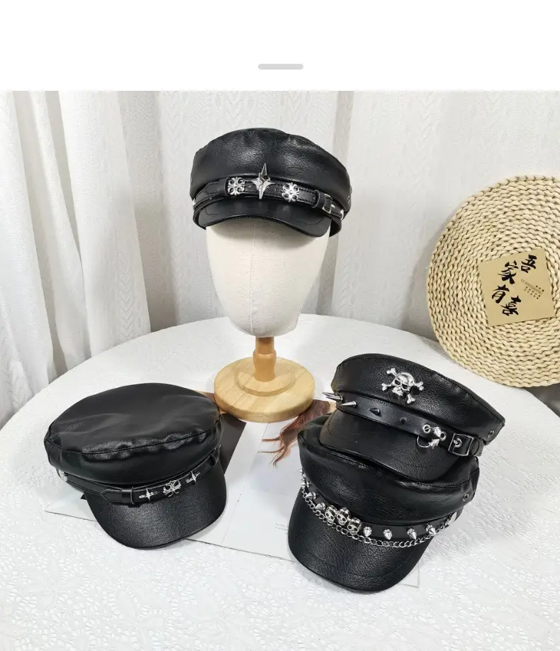Navy Diamond Encrusted Women's Flat Cap Hat — feature 6