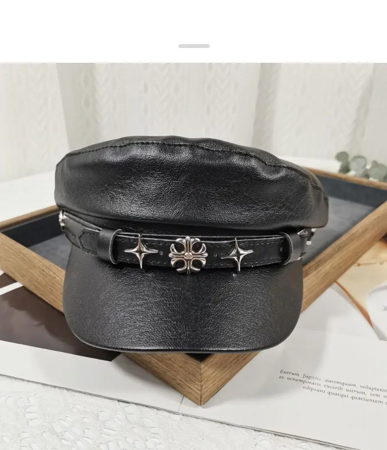 Navy Diamond Encrusted Women's Flat Cap Hat — feature 7