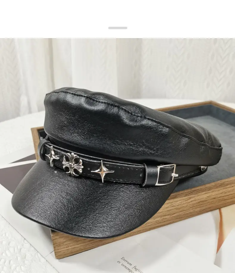 Navy Diamond Encrusted Women's Flat Cap Hat — feature 8